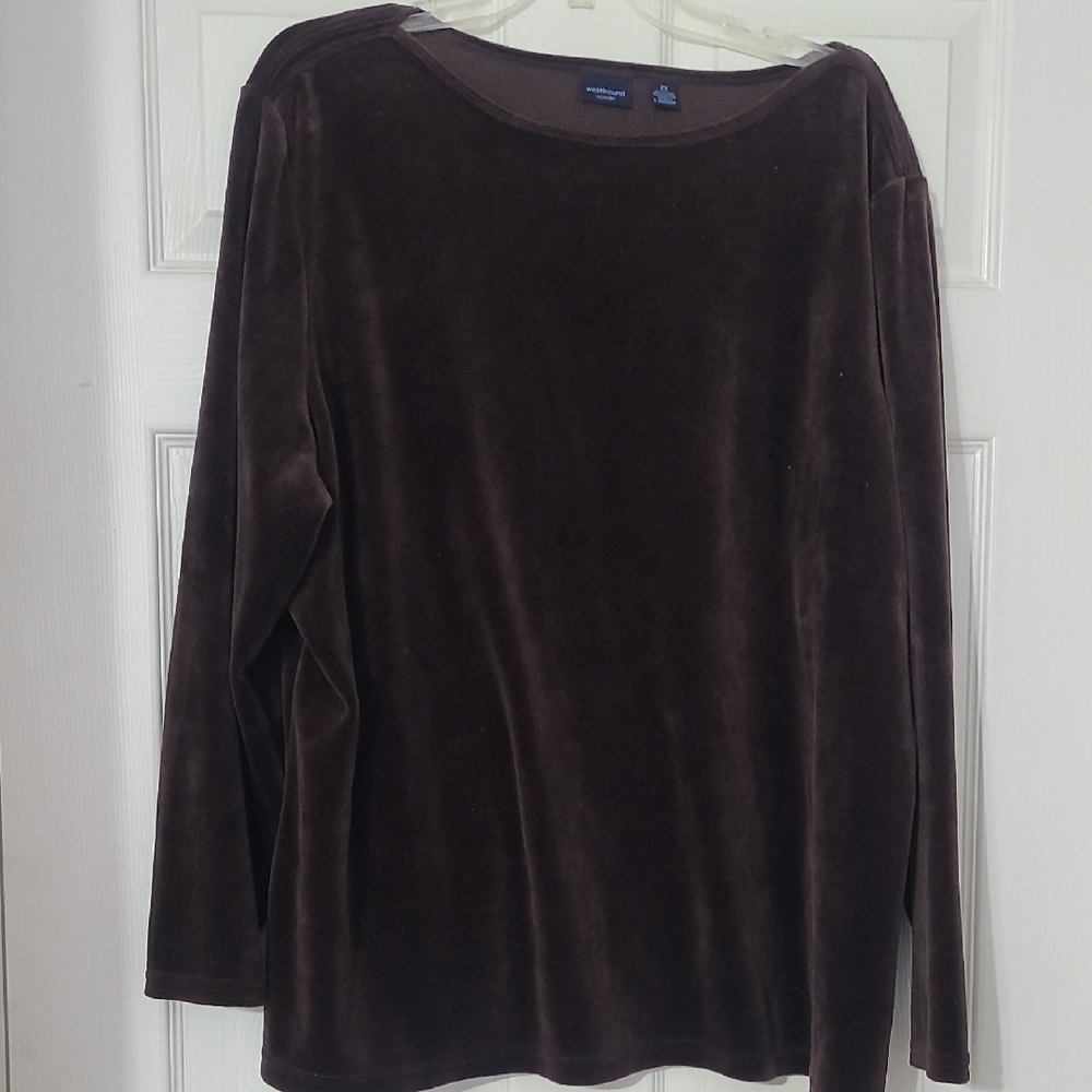 Westbound Brown Velvet Long Sleeve Top